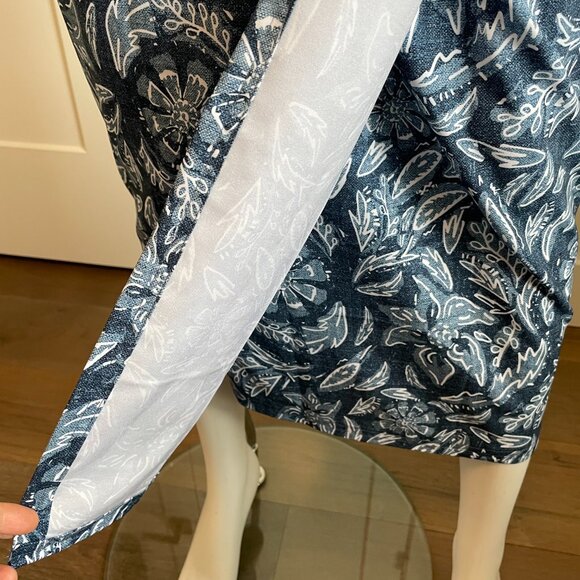 Rip Skirt Floral Polyester Spandex Wrap Skirt w Velcro Close Denim Blue White S - Picture 3 of 16